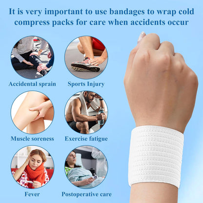 4 Pack Ice Pack Holder Straps for Cold Therapy, 35.5" x 3" Stretch Elastic Wrap with Hook and Loop, Reusable Extender Belt for Knee Shoulder Back (Straps Only, No Ice Packs)(White)