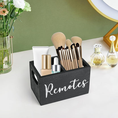 360° Rotating Remote Control Holder, Wooden TV Remote Holder for Table, Desk Organizer Caddy Media Storage Box for Living Room,Nightstand,Couch (Black)