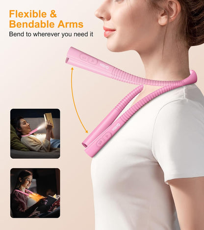 Gritin Book Light, Eye Caring 4-Color&5-Brightness Neck Light Reading Light | Stepless Dimming, 30-min Timer, 80+ Hrs Runtime, Bendable Round Neck Design, Lightweight for Reading, Knitting, Repairing