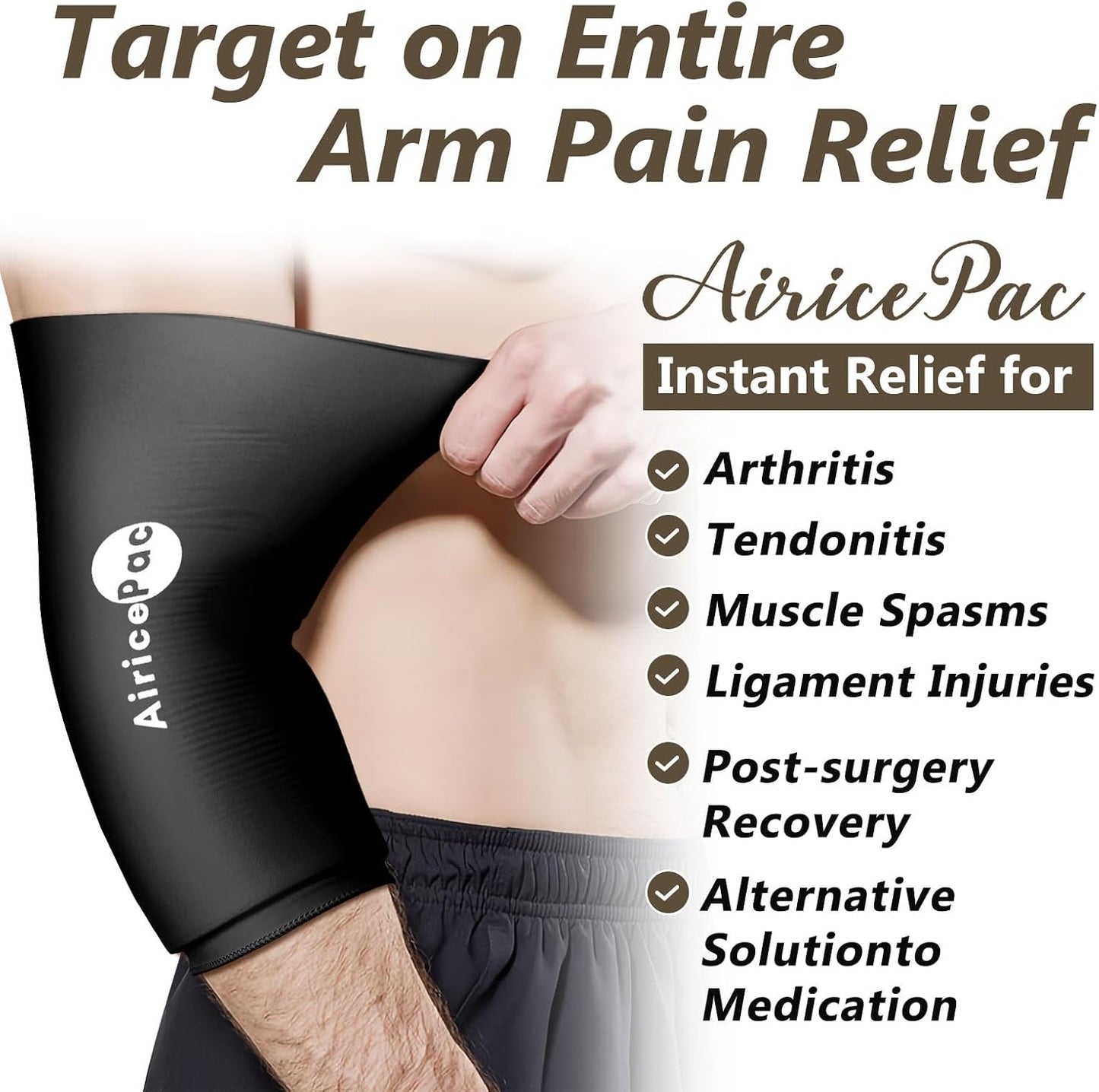 AiricePac Elbow Ice Pack Wrap, Tennis Golfers Sleeve For Arm and Calf Injuries Reusable, Cold Compression for Pain Relief