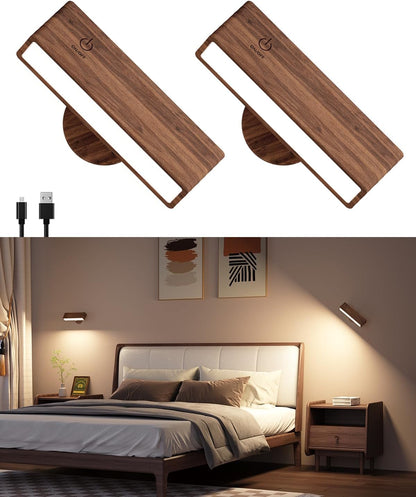 DetarZinLED Wall Lights Battery Operated Wooden,Magnetic Wall Sconces Rechargeable,Adhesive Wall Lights for Bedroom,Dimmable Wall Mounted Bedside Lamp,Cordless Battery Wall Sconce for Bedroom Reading