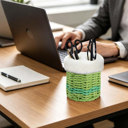 Paper Rope Plush Lined Eyelasses Holder Stand for Nightstand Desk