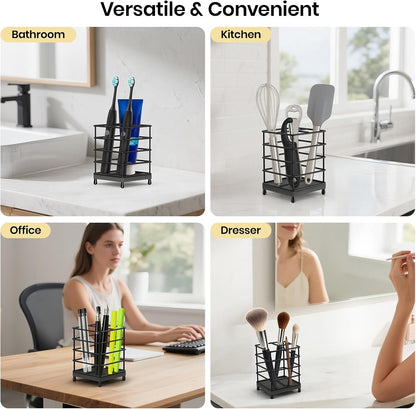 Toothbrush Holder with Quick Drying Mat—Toothbrush and Toothpaste Holders for Bathrooms—5 Slots Openwork Design Black Toothbrush Holder Set,Bathroom Counter Organizer for Electric Toothbrush