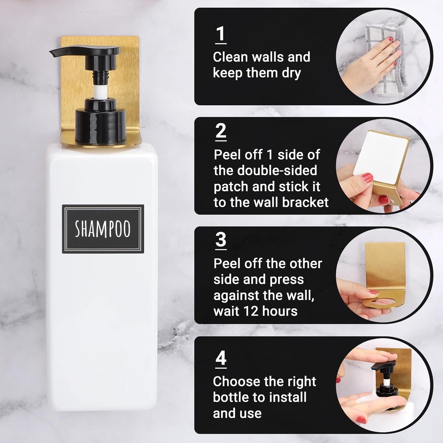 Segbeauty Stainless Adhesive Shampoo Bottle Holder, Dia 1.3inch 3.3cm Non-Drill Soap Dispenser Holder Set Silver, 3pcs Rustproof Shampoo Holder for Shower, Bottle Wall Mounted Rack for Toilet Kitchen