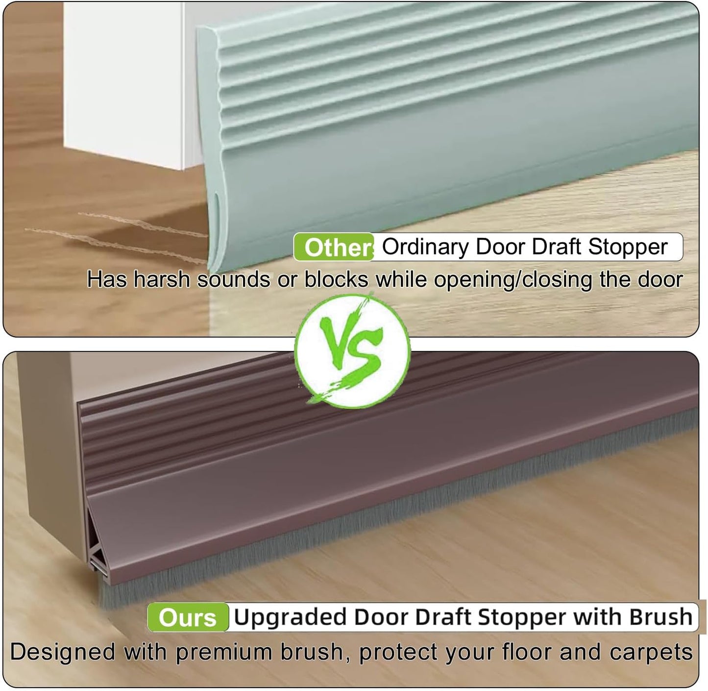 2 PCS Door Brush Bottom Sweep, Draft Stopper 2" W x 39" L, Black | No Residue, Strong Adhesive Self Adhesive Door Sweep for Bottom, Bottom Seal Strip for Dust/Noise/Hot or Cold Air Insulation