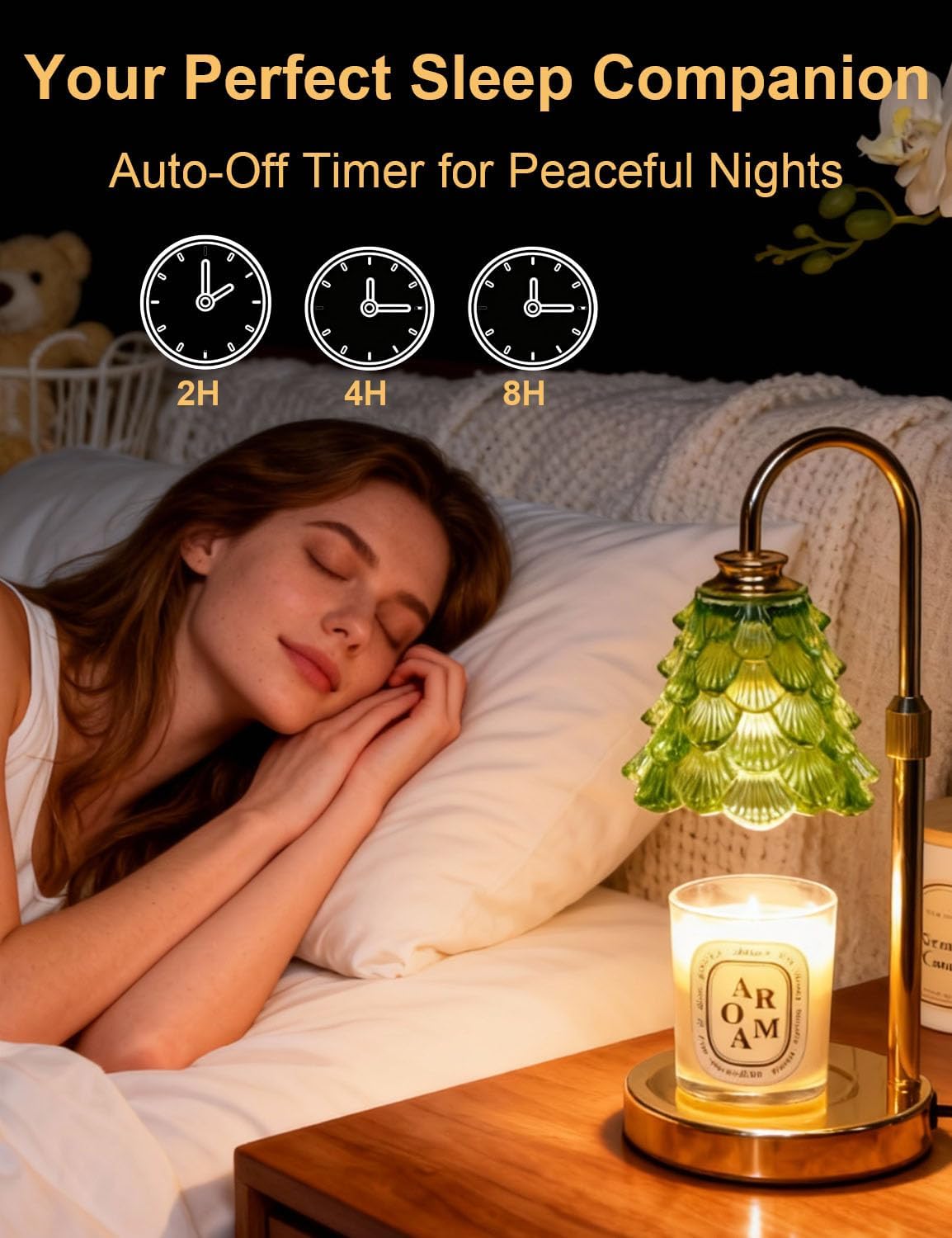 Candle Warmer Lamp, Flower Glass Candle Lamp with Timer, Birthday Gifts for Mom Women, Dimmable Height Adjustable Home Gifts, Home Decor for Home Bedroom Office Fragrance (Light Green)