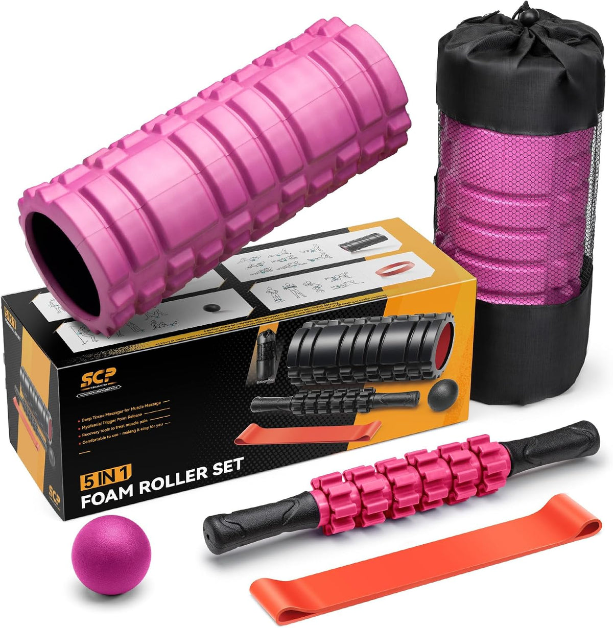 SUBCULTUREPICK 5 in1 Foam Roller Set, Trigger Point Foam Roller Deep Tissue