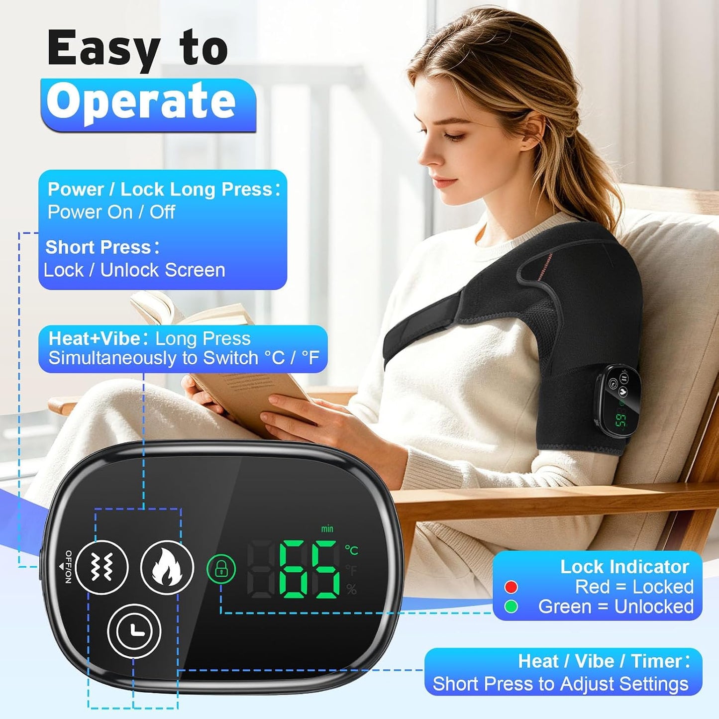 Cordless Shoulder Heating Pad with Massage for Pain Relief Deep Tissue | Enlarged Shoulder Massager, 5 Temperature and 3 Timer Settings, 5 Massage Modes Heated Shoulder Wrap for Women and men