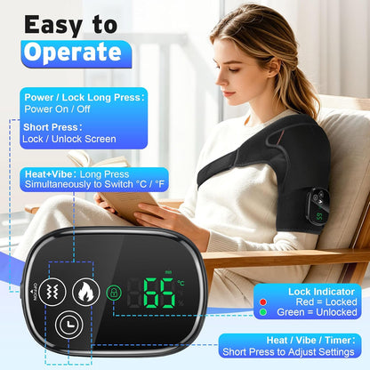 Cordless Shoulder Heating Pad with Massage for Pain Relief Deep Tissue | Enlarged Shoulder Massager, 5 Temperature and 3 Timer Settings, 5 Massage Modes Heated Shoulder Wrap for Women and men