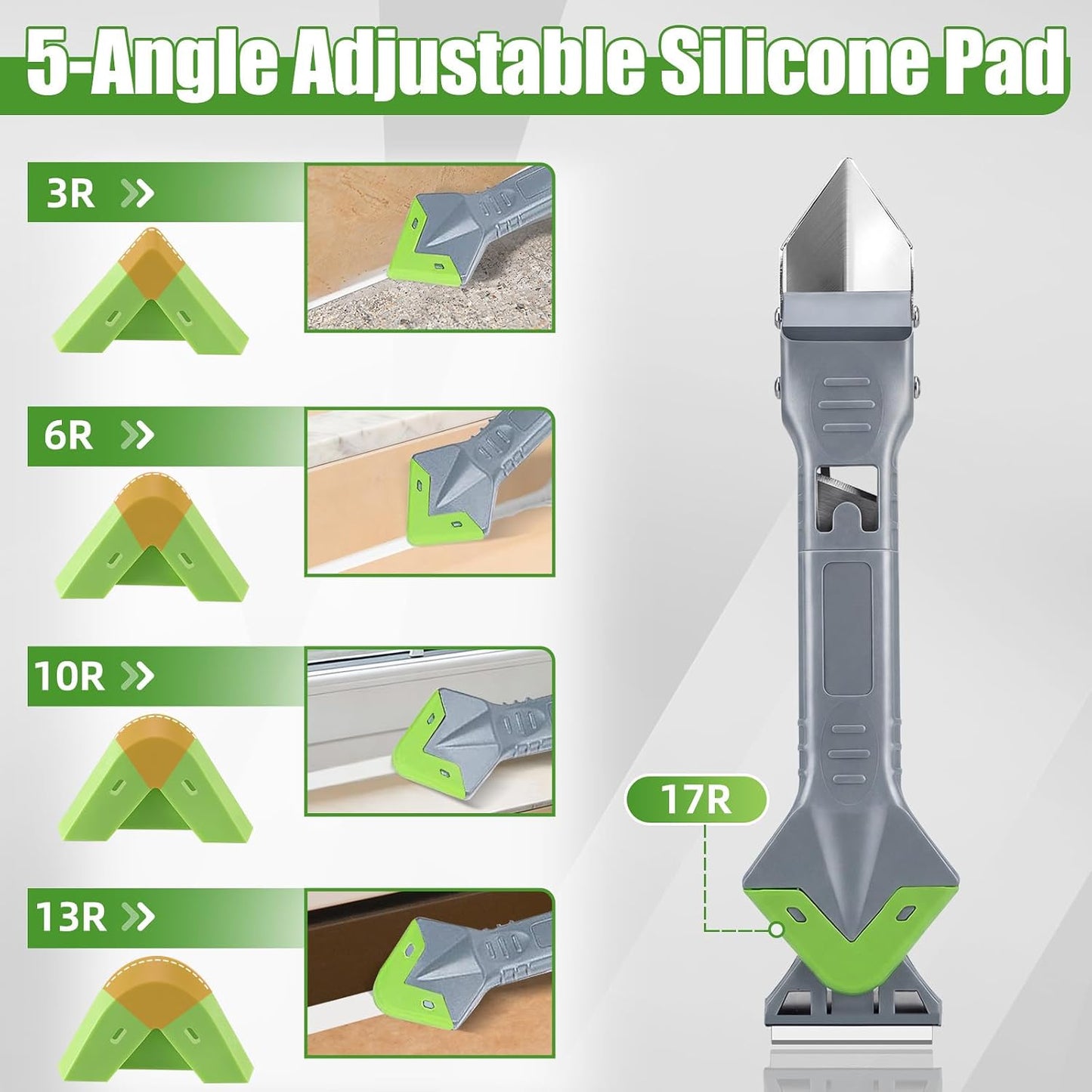 5 In 1 Caulking Tool Kit, Silicone Caulking Tool with Stainless Steel Head & Caulk Scraper, Sealant Finishing Tool with Multiple Angles, Caulk Remover Tool for Kitchen, Bathroom & Window Caulking