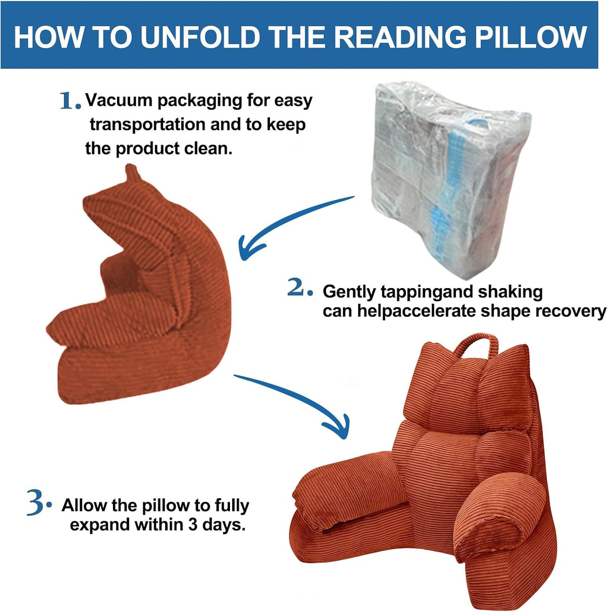 Reading Pillow for Bed with Arms, Back Support, Memory Foam（Grey Black）