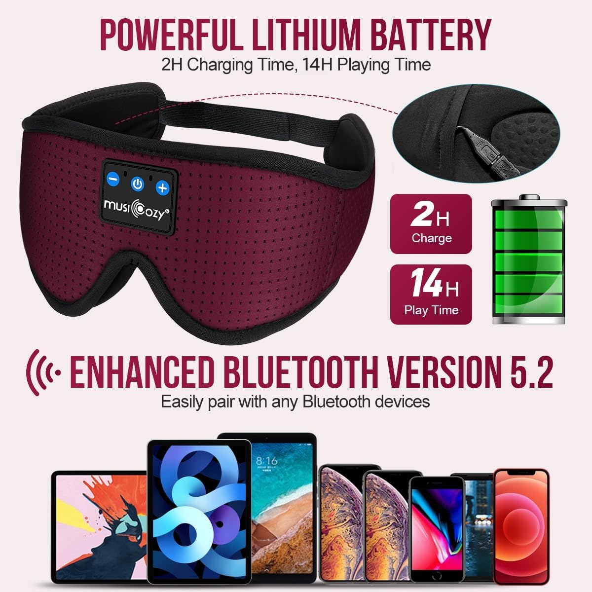 MUSICOZY Sleep Headphones Bluetooth 5.4 Sleep Mask with HD Sound