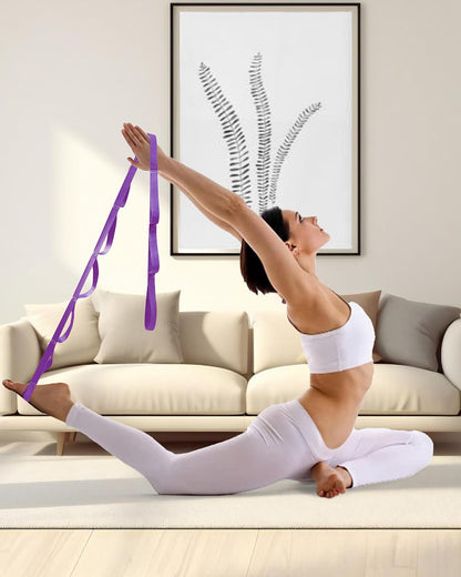10 Loop Yoga Stretching Strap for Physical Therapy - Non-Elastic Exercise Band for Pilates, Yoga, Stretching for Women & Men