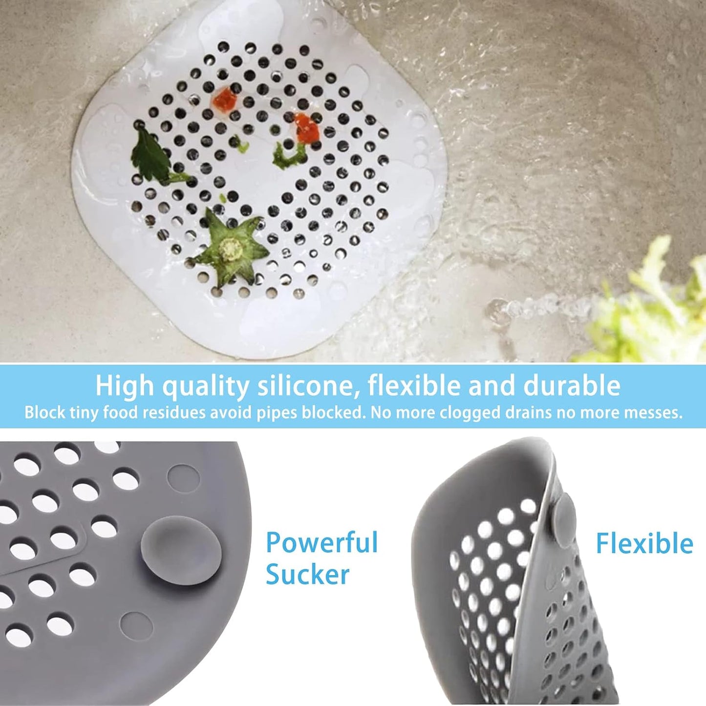 2 Pack Shower Drain Hair Catcher, Silicone Drain Cover with Suction Cup,Shower Drain Protector Drain Strainer Hair Stopper for Kitchen Bathroom Bathtub Sink(New Black 2Pack)