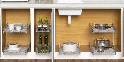 OCG Pull Out Cabinet Organizer (15" W x 21" D), Pull out Drawers, Cabinet Pull Out Shelves for Base Cabinet Organization in Kitchen Bathroom Pantry, Bottom Mount, Chrome Finish