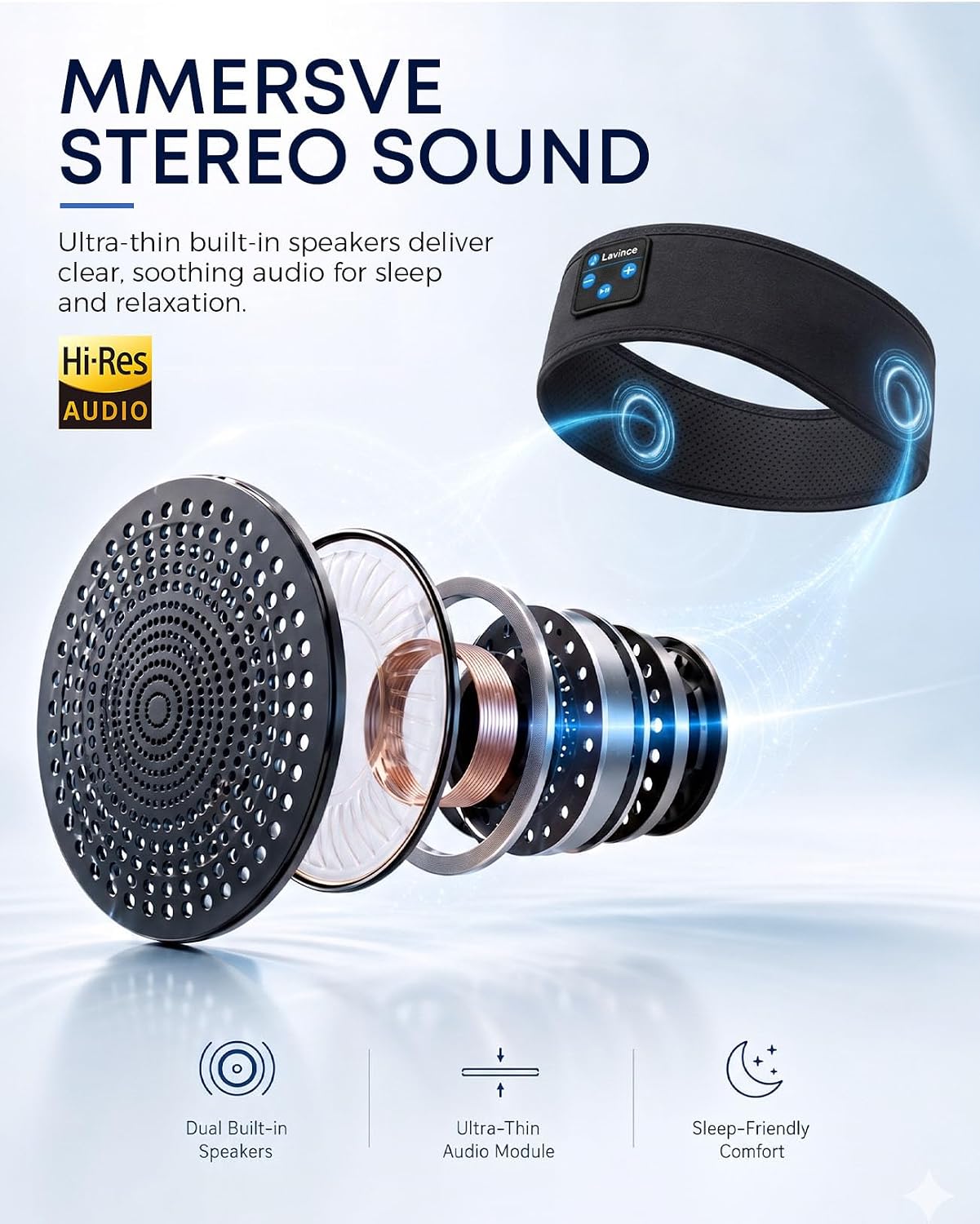 Sleep Headphones Headband, Bluetooth 5.4 Sleeping Headphones for Side Sleepers, Wireless Headband Headphones with Ultra-Thin Stereo Speakers for Sports, Workout, Travel, Meditation