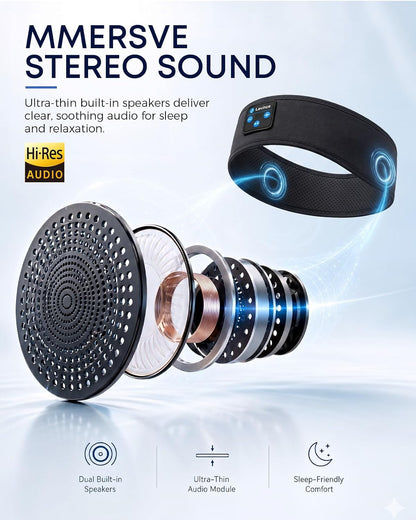 Sleep Headphones Headband, Bluetooth 5.4 Sleeping Headphones for Side Sleepers, Wireless Headband Headphones with Ultra-Thin Stereo Speakers for Sports, Workout, Travel, Meditation