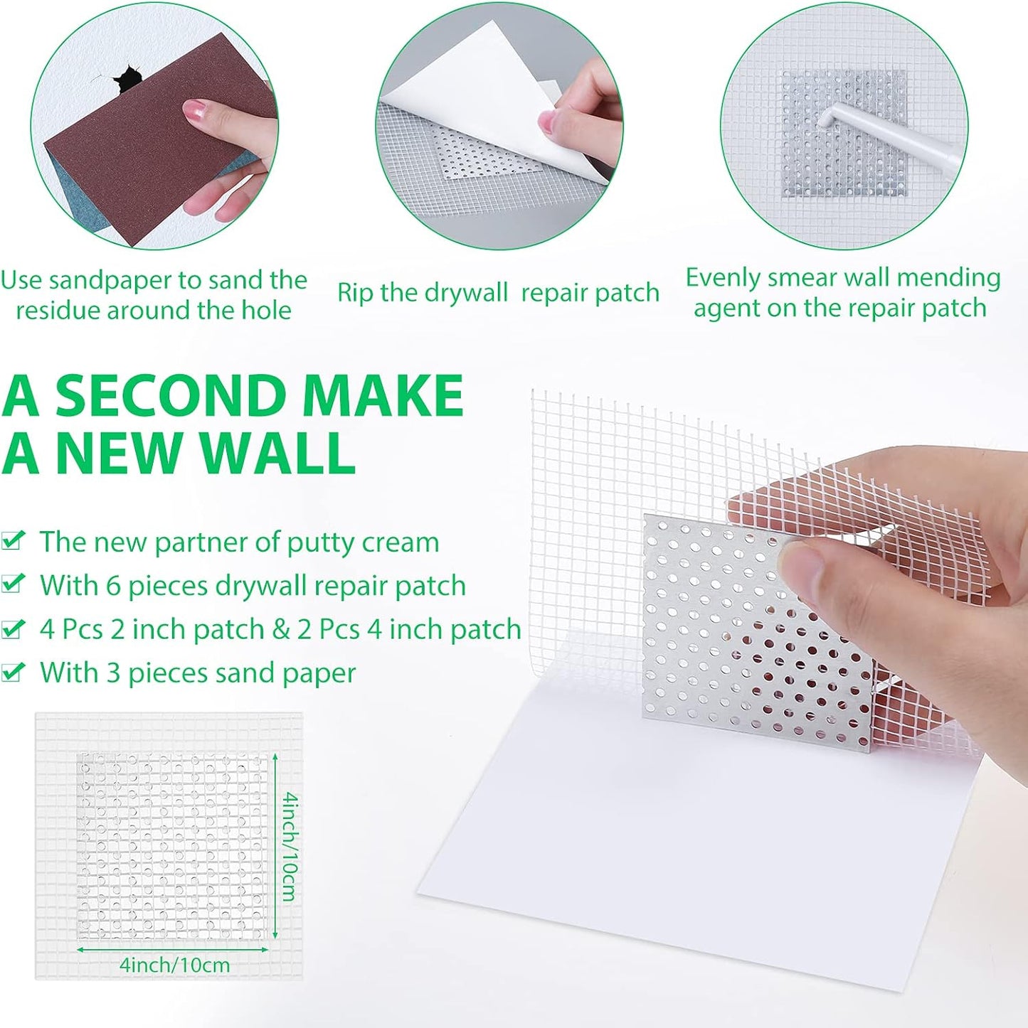Ranekie 14 Pack Drywall Repairs Patch, 4/6/8 Inch Drywall Repair Kit with Extended Self-Adhesive Mesh,Large Hole Patch Repair for Drywall,Heavy Duty Dry Wall Hole Repair Patch