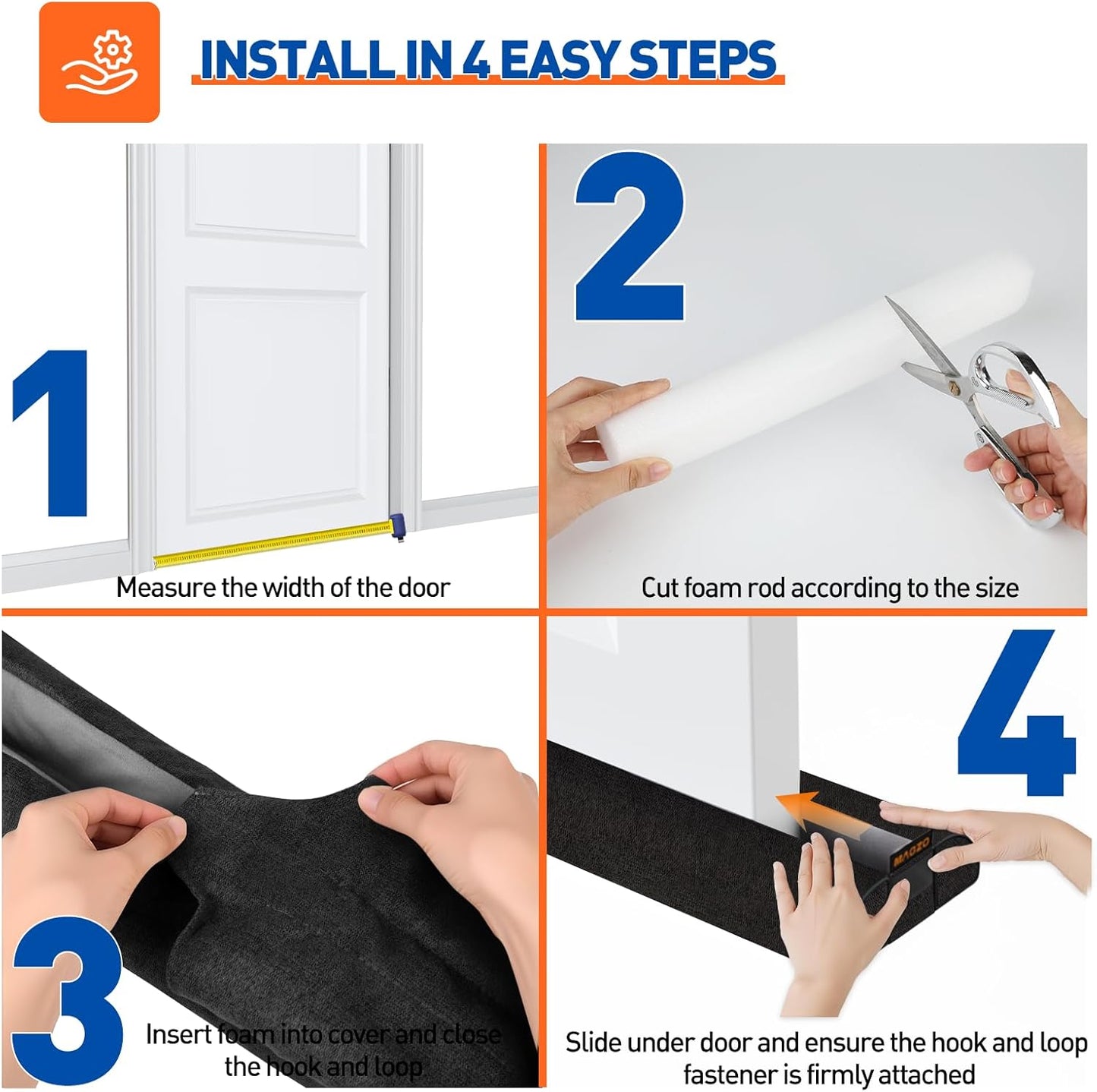 MAGZO Under Door Draft Stopper, 36 Inch Adjustable Door Gap Filler, Gray | Dual-Sided Soundproof Door Sweep for Blocking Noise Cold Air, Smoke, Dust & Light – Easy Install, Energy Saving, Washable