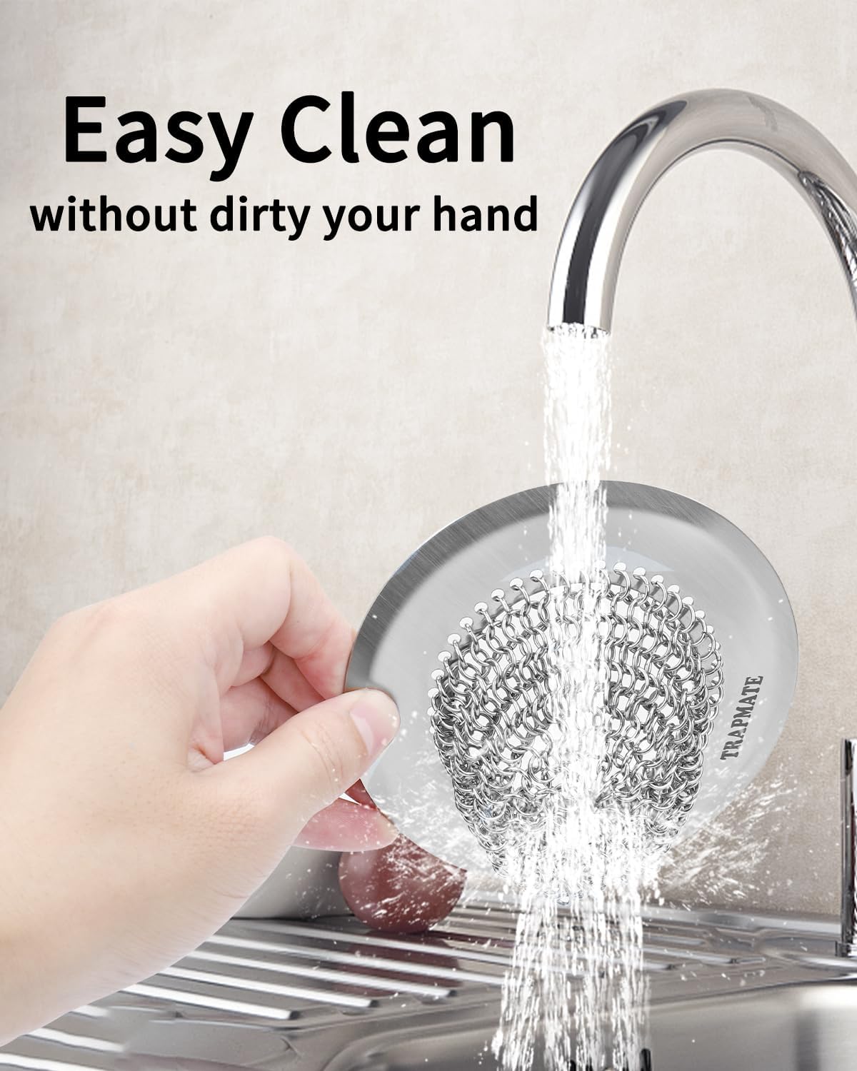 Reversible Kitchen Sink Drain Strainer Basket, Fits Sink & Garbage Disposal | Fast Drainage, Anti-Slip, Easy Clean, Anti-Clogging, Rust-Proof, Large Capacity, Universal 4.4-Inch, Patented Chain Mesh