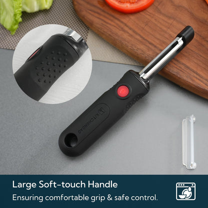 KITCHENDAO Magnetic Vegetable Peeler with Durable Japanese Stainless Steel Sharp Dual Blade, Magnetic Safety Cover, Large Non-Slip Handle with Potato Eye Remover, Dishwasher Safe Kitchen Fruit Peeler