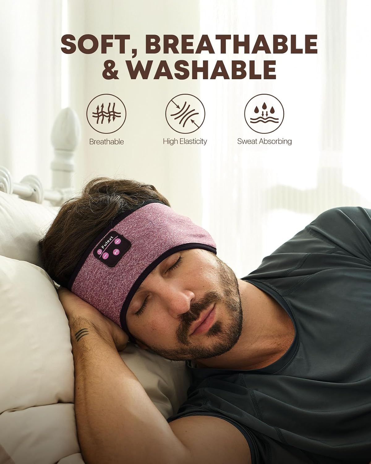 Sleep Headphones Bluetooth 5.4 Headband, Wireless Sleep Headphones with Ultra-Thin HD Stereo Speakers for Side Sleepers, Sweatproof Sports Headband for Workout Yoga Running Cool Gadget Unique Gifts
