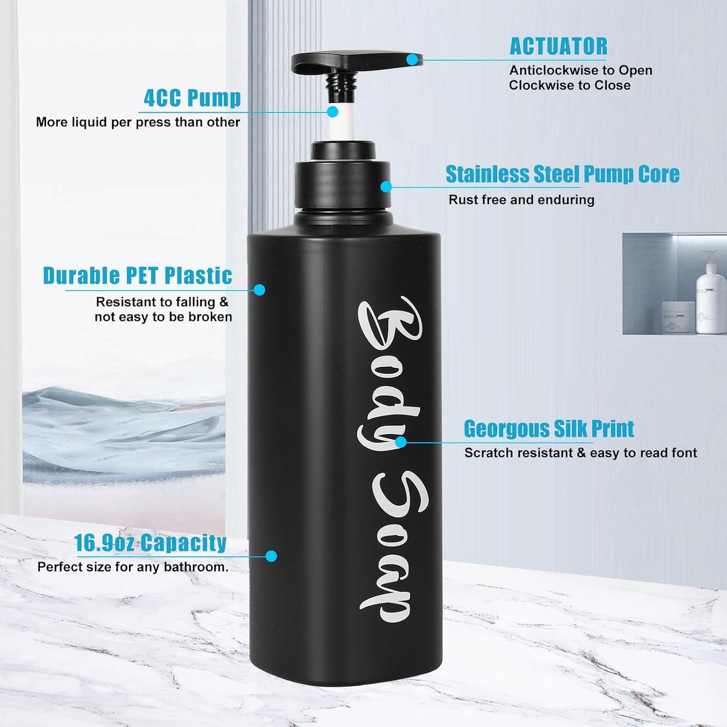 AUMIO 16.9oz Shampoo Dispenser for Shower Wall 3 Chamber, Drill Free Shampoo and Conditioner Dispenser with 6 Waterproof Labels, Wall Mounted Shower Soap Dispenser Shampoo Bottles for Home Bathroom