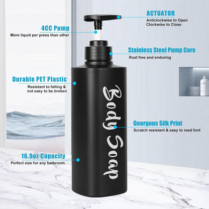 AUMIO 16.9oz Shampoo Dispenser for Shower Wall 3 Chamber, Drill Free Shampoo and Conditioner Dispenser with 6 Waterproof Labels, Wall Mounted Shower Soap Dispenser Shampoo Bottles for Home Bathroom