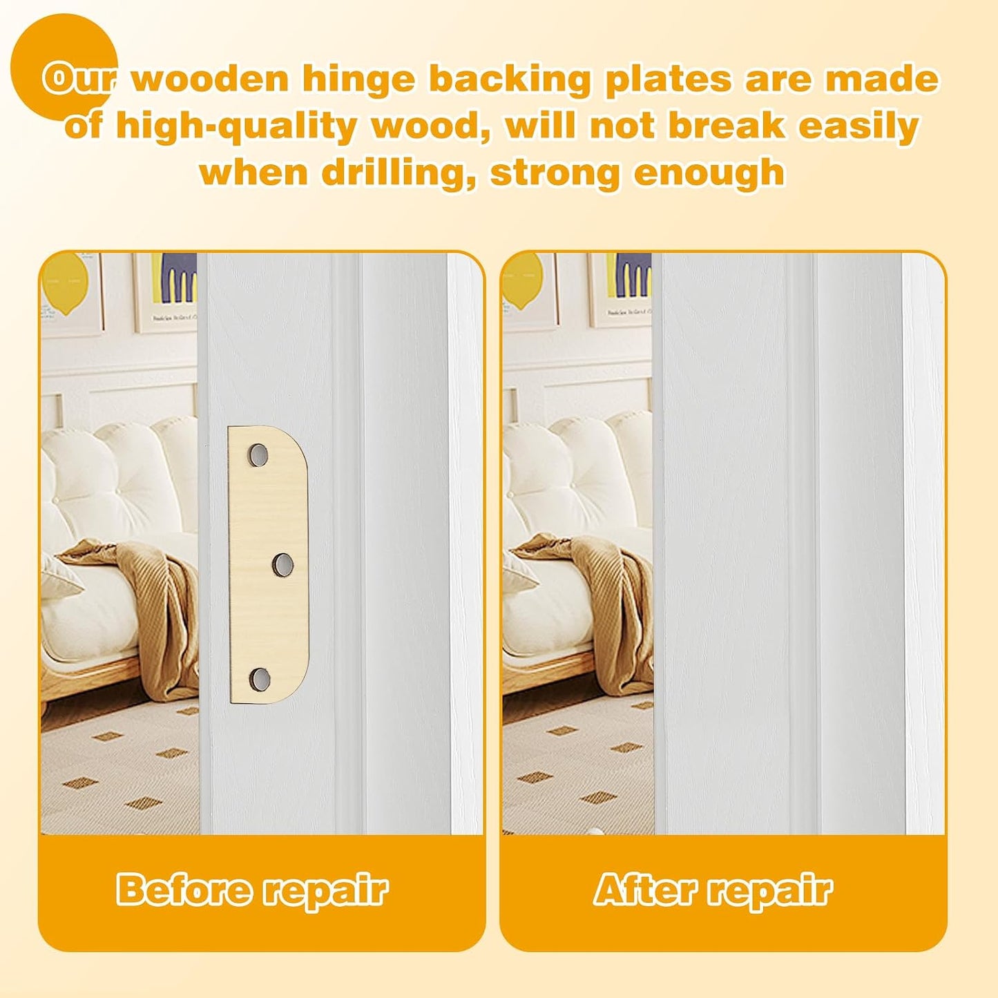 24 Set Wooden Hinge Filler Plates Kit Door Hinge Repair Plate for Kitchen Cabinet Hinges Door Cover Plate Hole Cover Fillers with Double Sided Tape(Log)