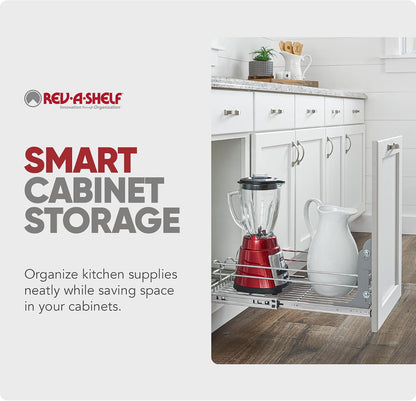 Rev-A-Shelf Pullout Organizer for Cabinets, Min Opening Width of 18" | STwo-Tier Steel Shelf for Kitchen or Vanity Cabinet Organization, Heavy Gauge Wire Slide Out Storage Basket, 5WB2-1822CR-1