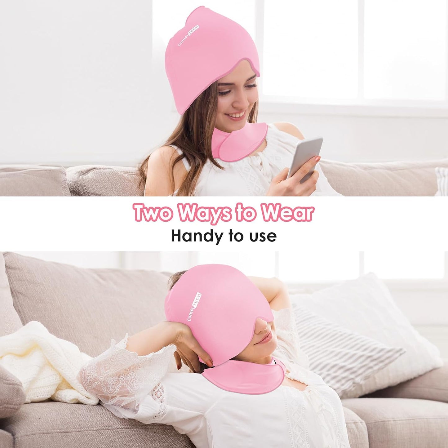 ComfiTECH Cold Cap and Neck Ice Pack Wrap Gel Combo, Care Package for Head and Cervical, Medium | Flexible after Frozen, Cold Cap & Cervical Cold Pack, Relieve Head & Eye, Stiff Neck, Office Tension, Sports Soreness