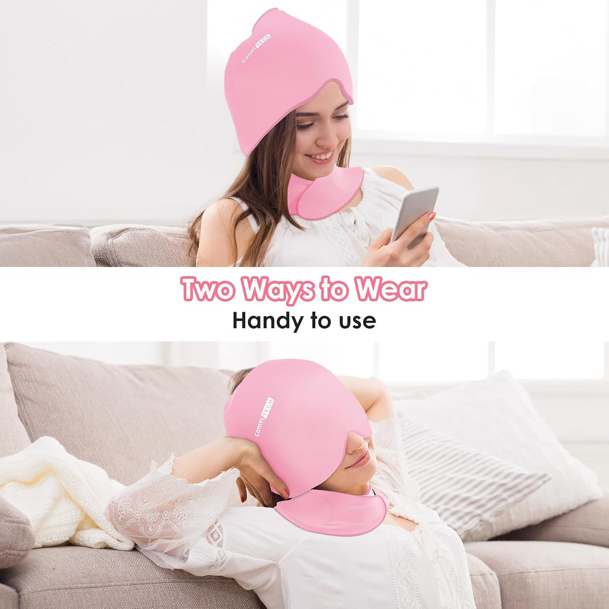ComfiTECH Cold Cap and Neck Ice Pack Wrap Gel Combo, Care Package for Head and Cervical, Medium