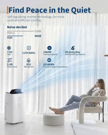 Garvee 14,000 BTU Portable Air Conditioner, 3-in-1 Portable AC for Rooms | Fast & Quiet Cooling for Rooms up to 750 Sq.Ft, Remote Control, LED Display Panel, Included Easy Install Window Kit