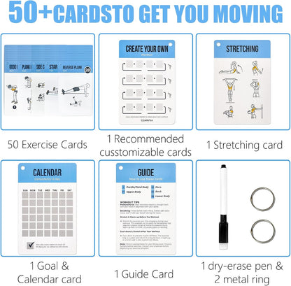 Bodyweight Workout Cards for Women & Men-50 Bodyweight Workout Cards，Includes 2 Rings& Dry-Erase for Easy Organization-Home, Gym or Studio (Bodyweight)