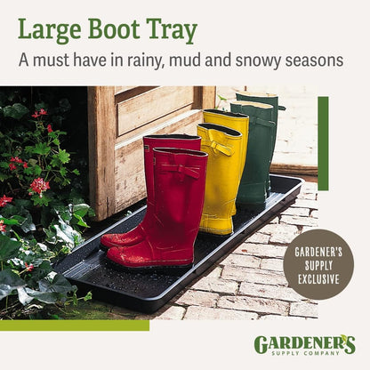 Gardeners Supply Company Large Boot Tray 2 Pack | Multi-Purpose All Weather Waterproof Indoor and Outdoor Shoes Mat Made with 100% Recycled Plastic | 46.5" L x 15.5" W and 2" Deep - Black
