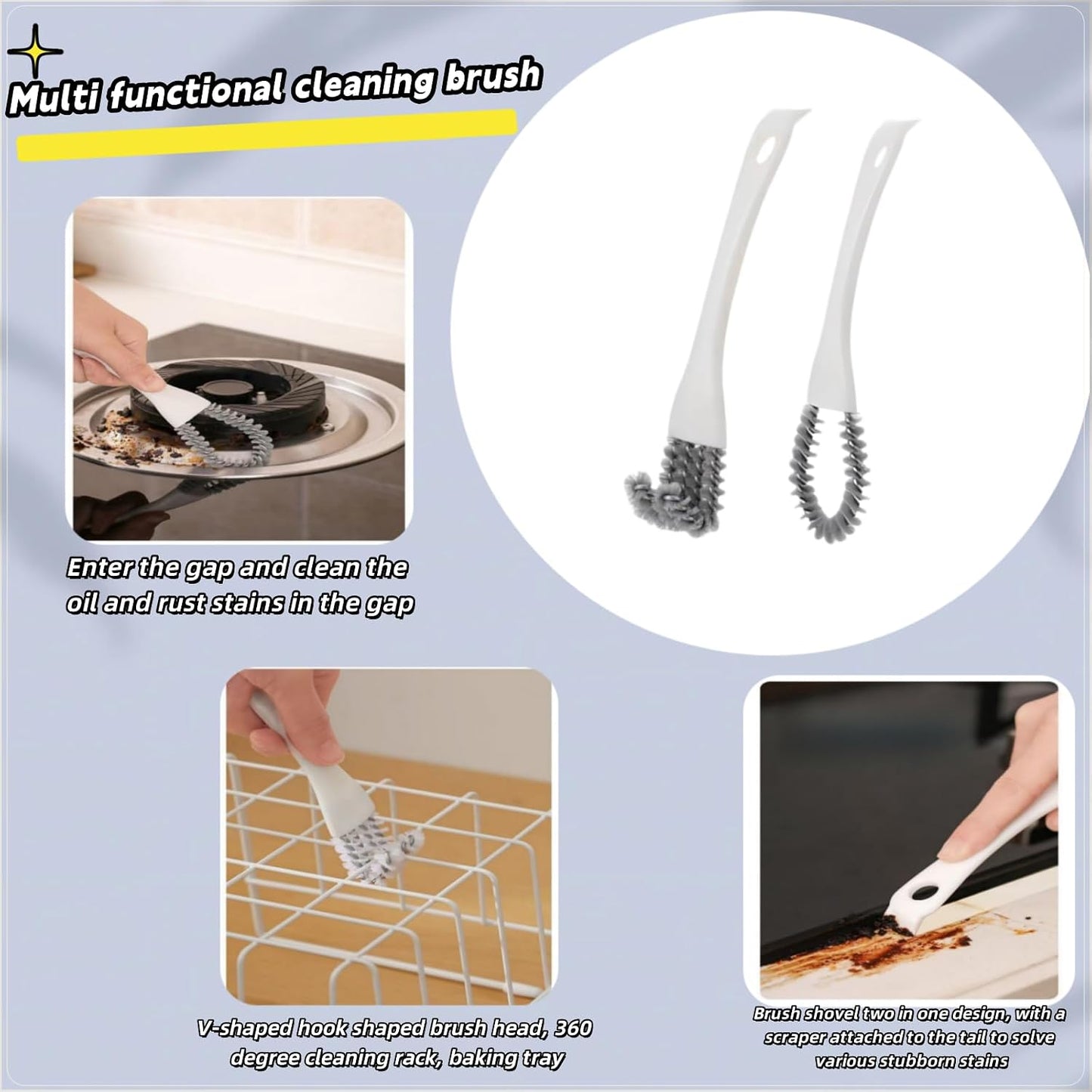 2 Pack Oven, Stove & BBQ Cleaning Brush Set with Scraper Heads, for BBQ Grates, Kitchen Crevices, Oven Racks and Bird Cage Dead Corner Gap Brush