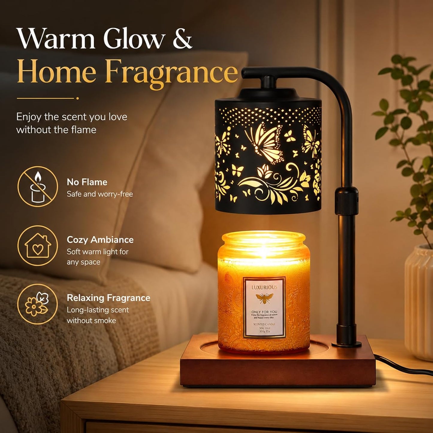 Candle Warmer Lamp Adjustable Height Dimmable for Jar Candles Hummingbird