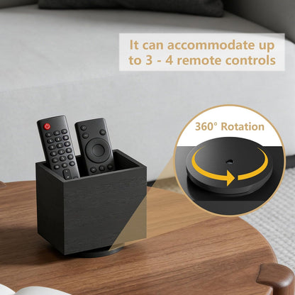 360° Rotating Remote Control Holder, Wooden TV Remote Holder for Table, Desk Organizer Caddy Media Storage Box for Living Room,Nightstand,Couch (Black)