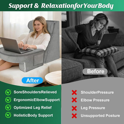 Reading Pillow Set for Adults with Back Neck Support and Armrest | 26D High-Density Foam for Bed Couch Reading Gaming Working, Reduce Neck & Back Fatigue, Breathable Fabric, Removable Cover