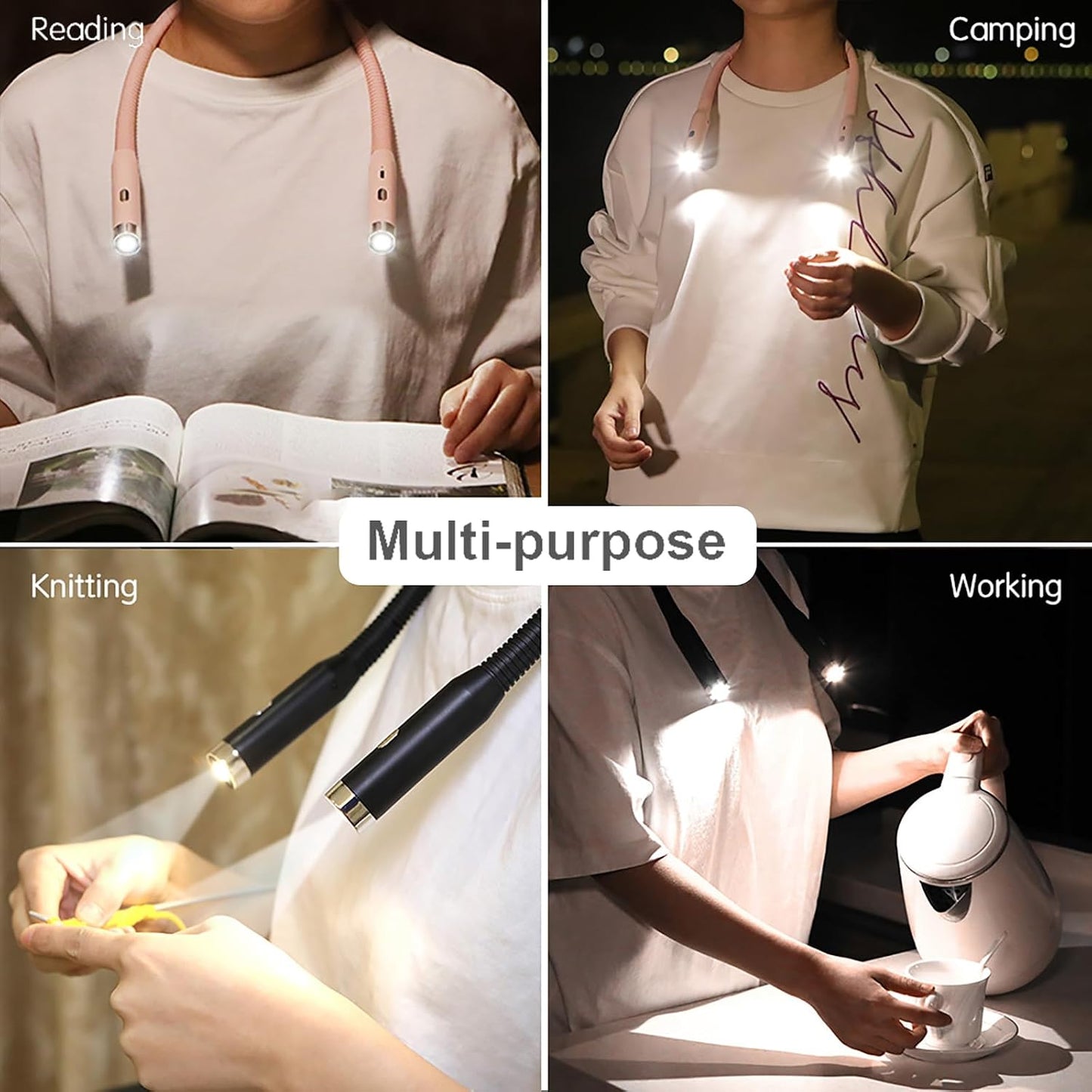 LED Neck Reading Light, 3-Color & 3-Brightness Adjustable Bendable Neck Light, USB Rechargeable Book Light for Reading in Bed, Knitting, Crochet, Camping, Working, Book Lovers Gifts (Black)