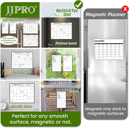 JJPRO Non-Magnetic Dry Erase Weekly Calendar for Fridge, Reusable Weekly Planner and to Do List Whiteboard Bundle -Starts Sunday,8.5"x12" Reusable Calendars Stick to Fridge,Wall, All Smooth Surfaces