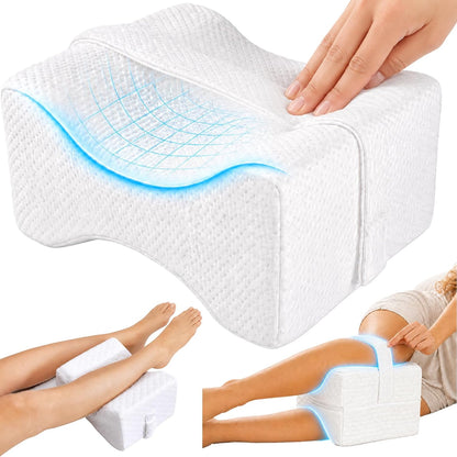Cooling Knee Pillow for Side Sleepers, Ergonomic Memory Foam Knee Cushion, High-Density Leg Support Pillow for Hip, Back & Knee Pressure Relief, Spine Alignment Side Sleeping Pillow