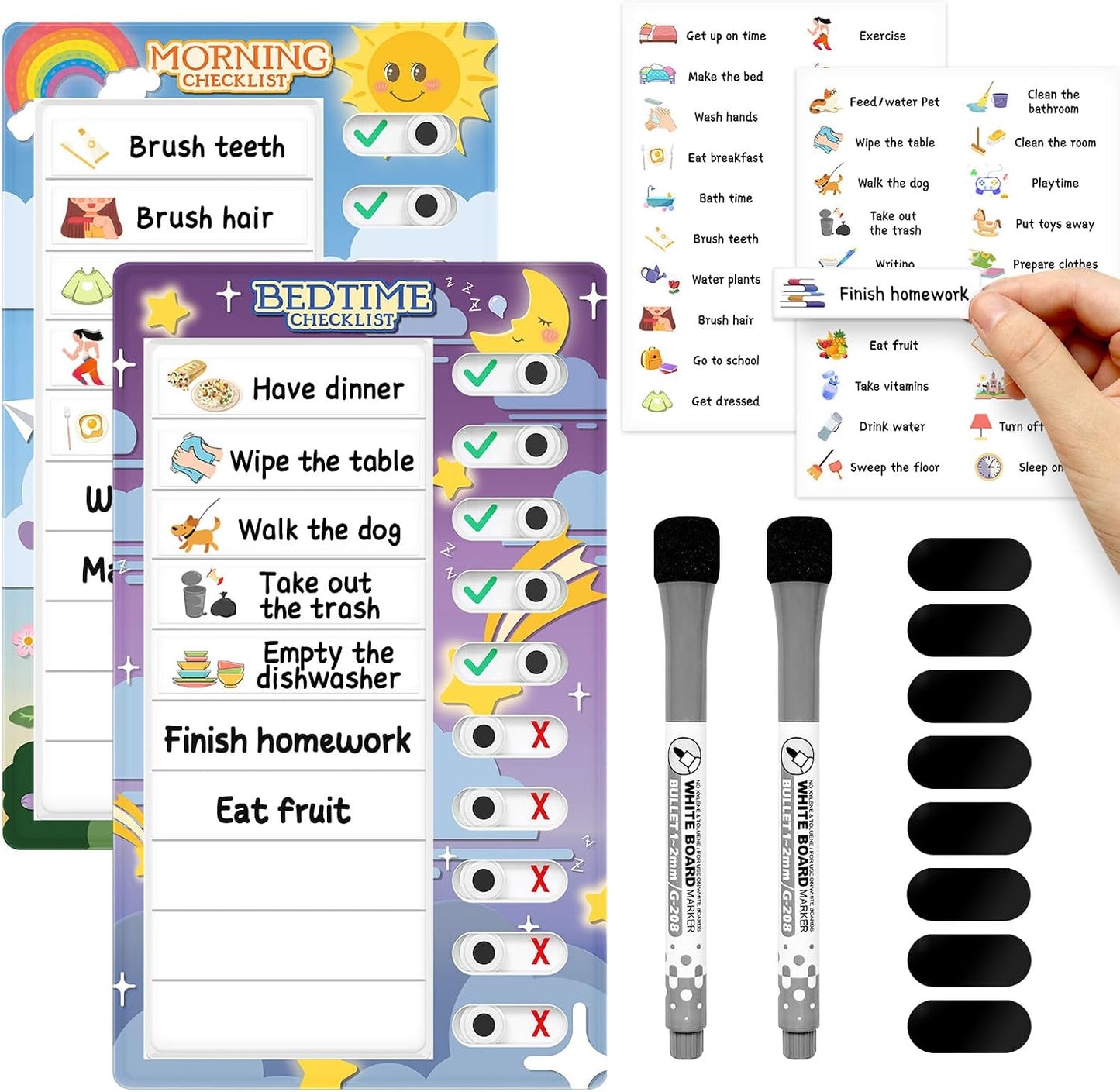 Chore Chart for Kids: Dry Erase to Do List, Morning/Bedtime Routine Chart, Magnetic Checklist, Toddler Visual Schedule, Daily Behavior Chart for Fridge