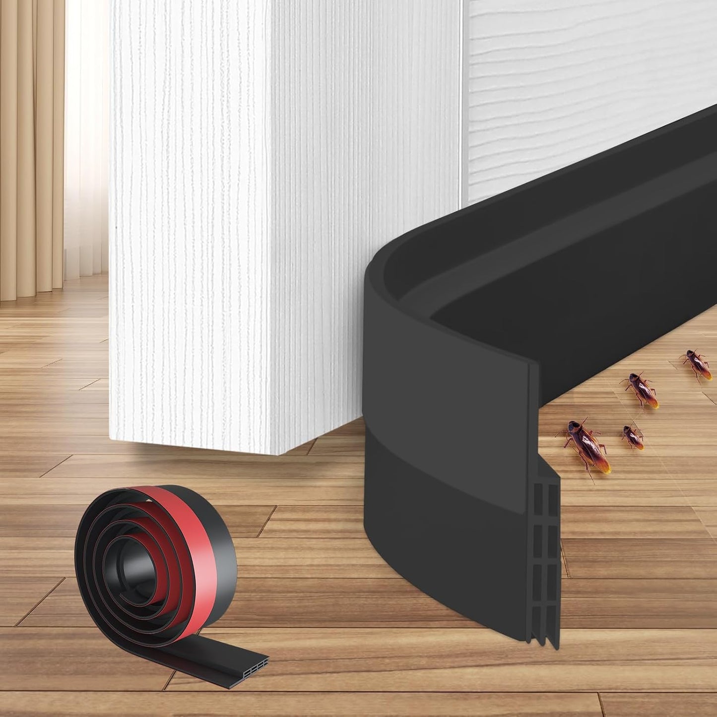 Ohuhu Door Draft Stopper, 1" Wide Adhesive Weather Stripping Seal, 39" | self-adhesive silicone, for interior exterior doors, 3-layer soundproof, save energy, blocks drafts, noise, light, dust, bugs