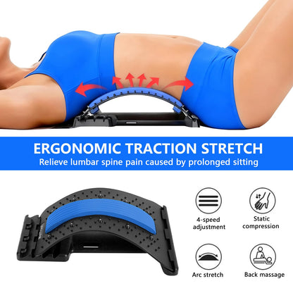 Back Stretcher - 4-Level Adjustable Lumbar Support Board & Back Cracker for Lower Back Pain Relief, Home Office Use (Purple)