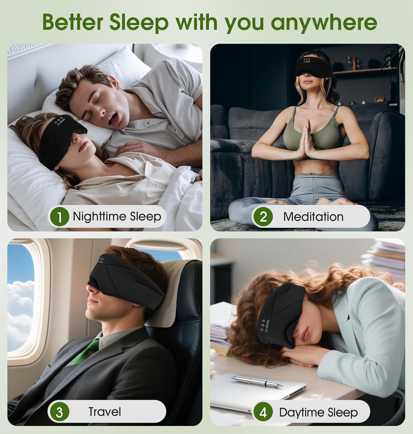 Sleep Mask with Headphones Bluetooth 5.4, LC-dolida Wireless Music Eye Mask for Sleeping Headphones with Soft Bamboo Cotton Cooling Breathable,Ultra-Thin Stereo Speaker for Side Sleepers-Khaki