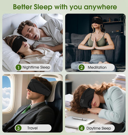 Sleep Mask with Headphones Bluetooth 5.4, LC-dolida Wireless Music Eye Mask for Sleeping Headphones with Soft Bamboo Cotton Cooling Breathable,Ultra-Thin Stereo Speaker for Side Sleepers-Khaki