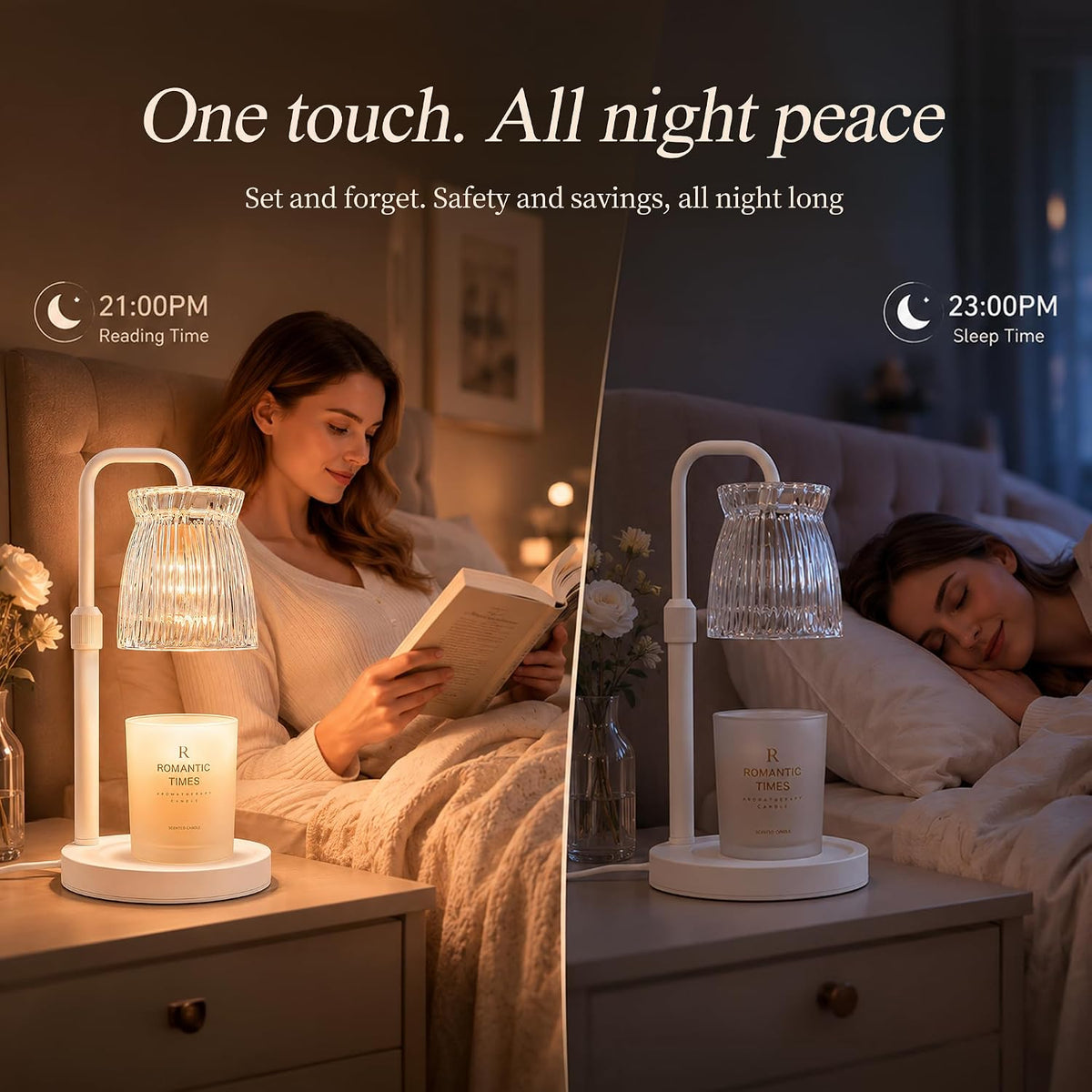 Shering White Candle Warmer Lamp with Timer & Dimmable - Metal Base & Glass Shade, Adjustable Height Wax Melter for Jar Candles, Mother's Day for Women