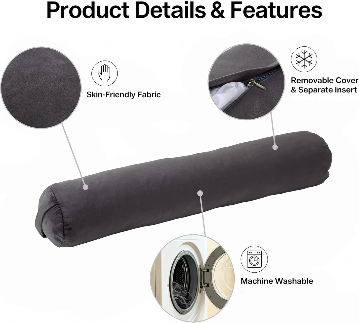 SAMTY Bolster Pillow for Adults, Long Round Body Pillow for Bed, 76x7.87 | Beige, Velvet Lumbar Pillow, Soft Cylindrical Body Pillow, Hidden Zipper And Carry Handle for Sleeping, Reading Relaxing