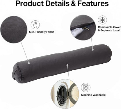 SAMTY Bolster Pillow for Adults, Long Round Body Pillow for Bed, 76x7.87 | Beige, Velvet Lumbar Pillow, Soft Cylindrical Body Pillow, Hidden Zipper And Carry Handle for Sleeping, Reading Relaxing